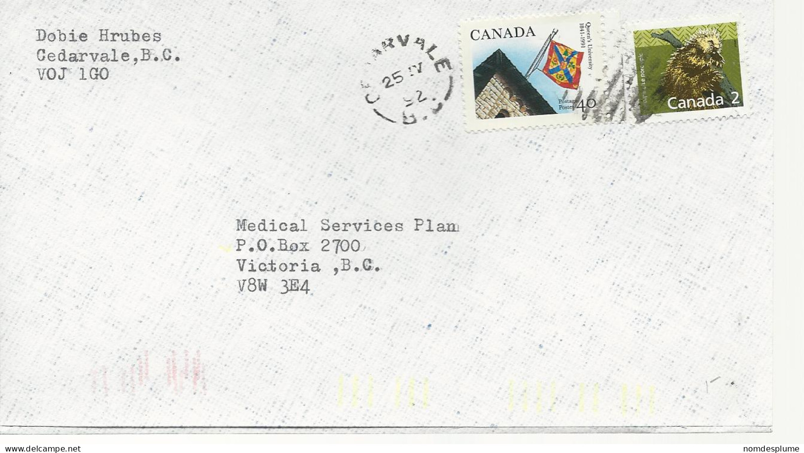 24398) Canada Cedarvale Postmark Cancel Split - Briefe U. Dokumente
