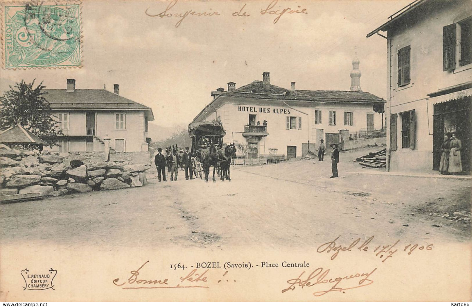 Bozel * La Place Centrale Du Village * Hôtel Des Alpes * Diligence Attelage - Bozel