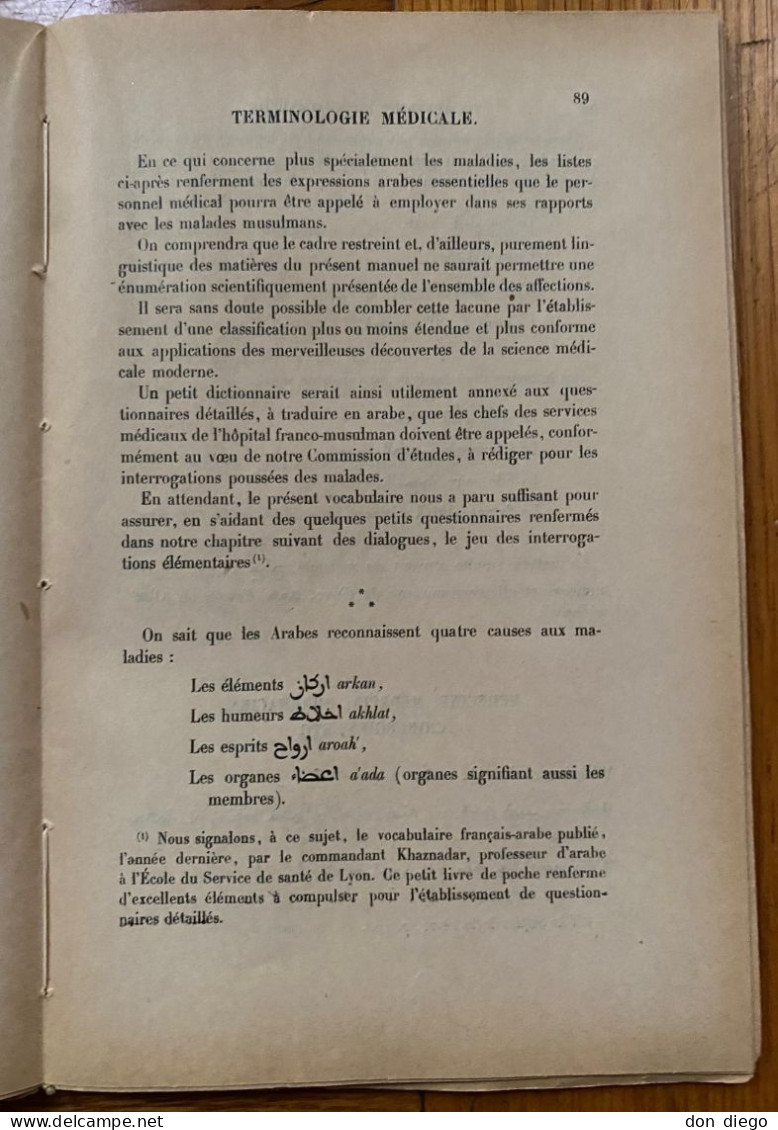 Vocabulaire Français-Arabe à L'usage Des Elèves De L'Ecole Départementale Des Infirmières / Octave Depont / 1932 - Dictionnaires