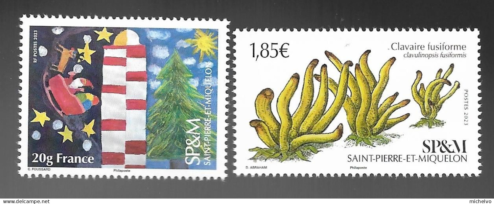SP & M 2023 - Clavaire Fusiforme Et 1er Noël à SP & Mq ** - Unused Stamps