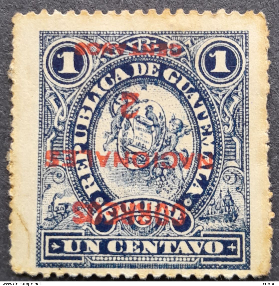 Guatemala 1898 Timbre Fiscal Revenue Stamp Armoiries Arms Surcharge Renversée Inverted Overprint Yvert 92a (*) MNG - Erreurs Sur Timbres