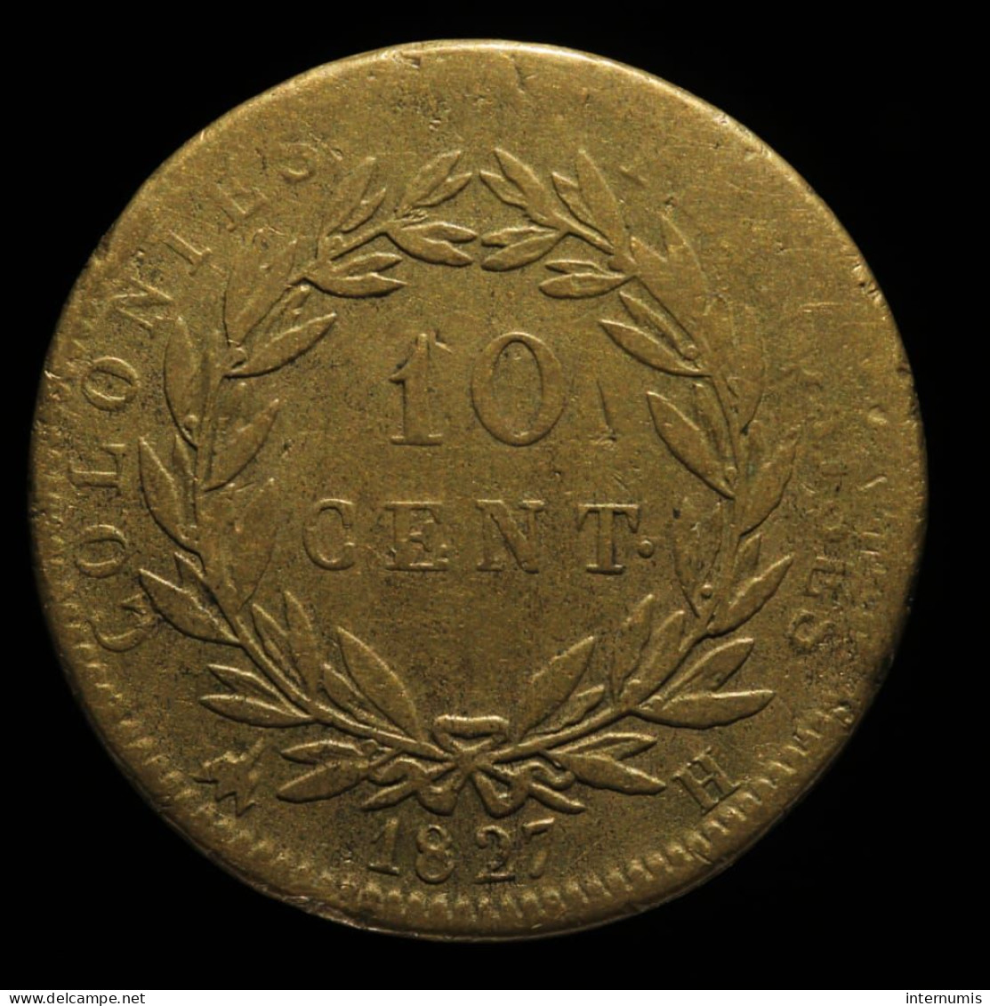 France, Charles X, 10 Centimes (Colonies Francaises), 1827, H- La Rochelle, Bronze, TB (F), KM#11.2, Lec.305 - Französische Kolonien (1817-1844)