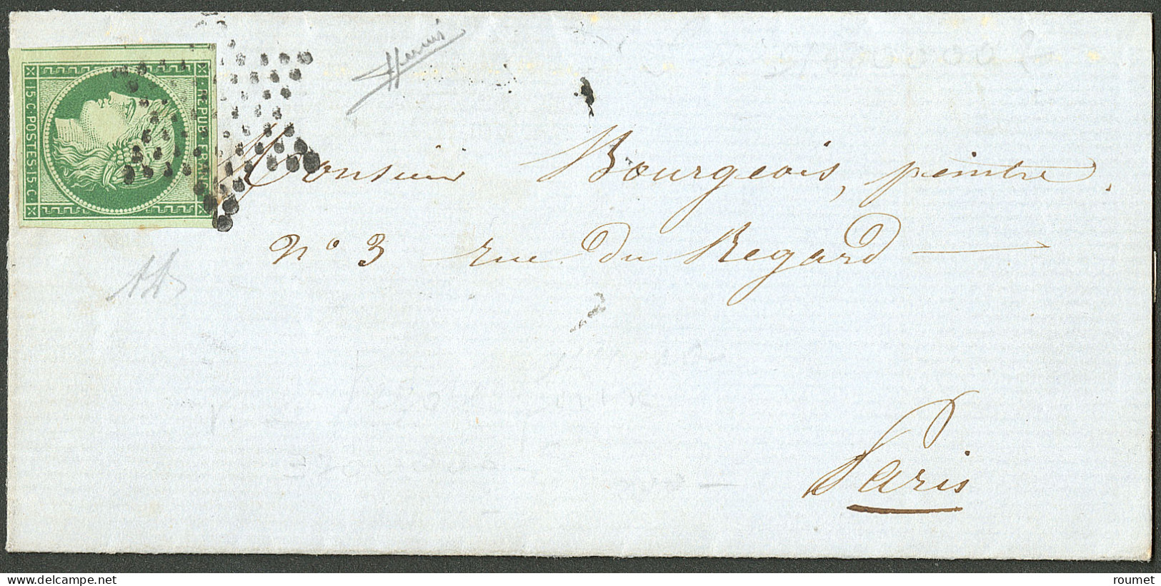 Lettre No 2, Un Voisin, Nuance Foncée, Obl étoile Sur Lettre De Paris Avril 53, Superbe. - R - 1849-1850 Cérès