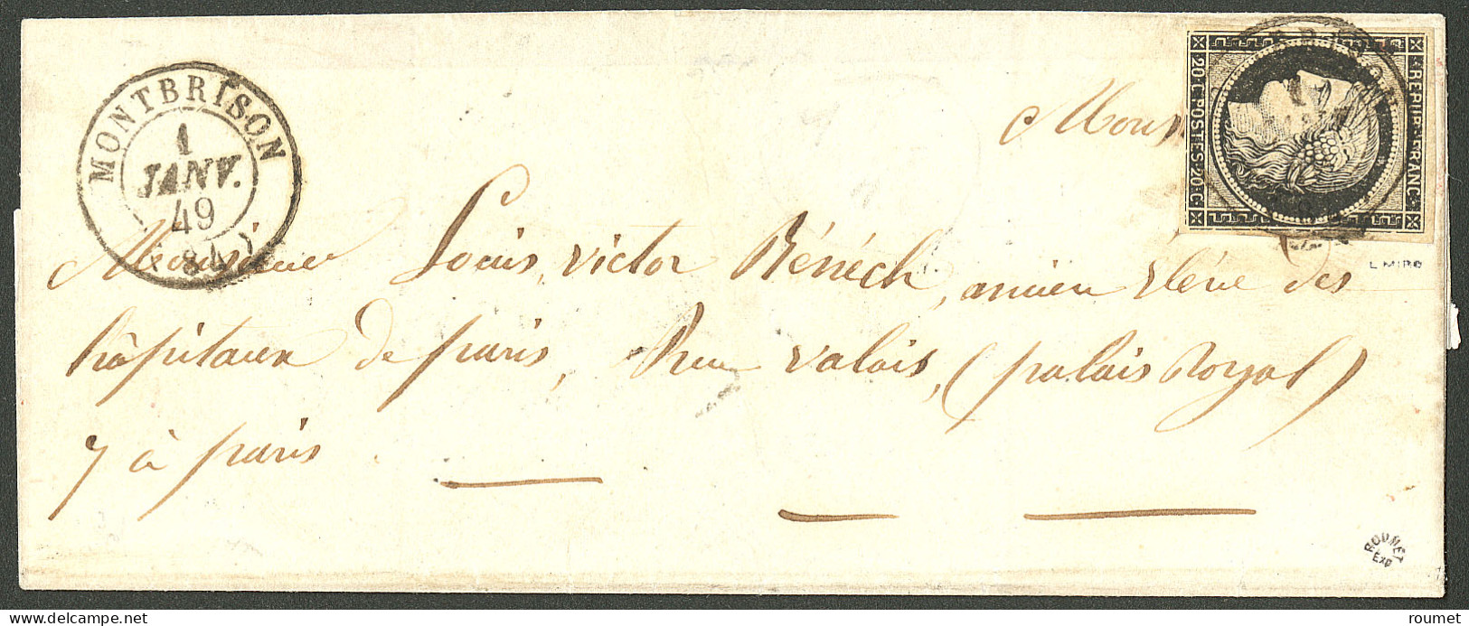 Lettre 1 Janvier 1849. No 3, Obl Cad 15 Montbrison Sur Lettre Pour Paris, Superbe. - RRR - 1849-1850 Cérès