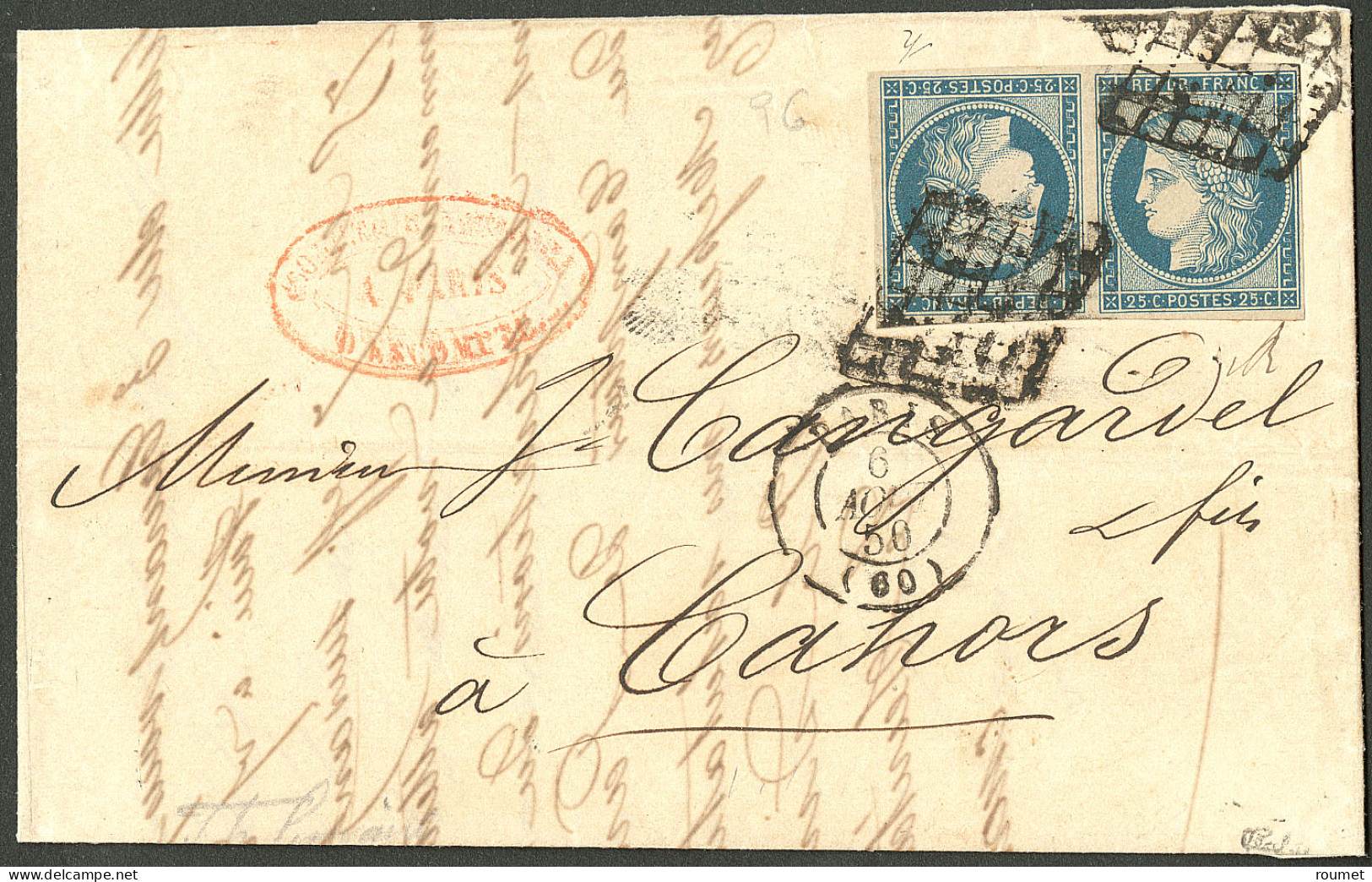 Lettre Tête-bêche. No 4c, Paire Sur Lettre De Paris 6 Août 50 Pour Cahors, Superbe. - RRR - 1849-1850 Ceres