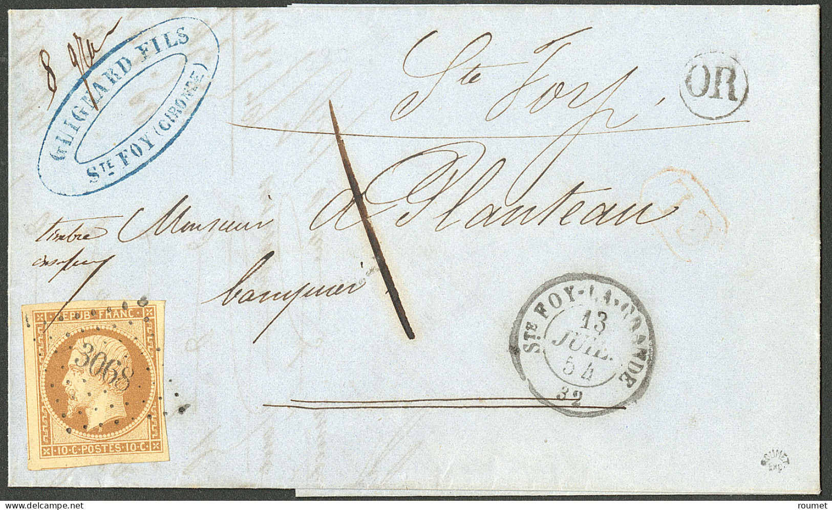 Lettre No 9, Bistre-jaune, Trois Voisins, Obl Pc 3068 Sur Lettre Locale, Avec Mention Manus. "8g" Et Taxée "1", De Ste F - 1852 Louis-Napoléon