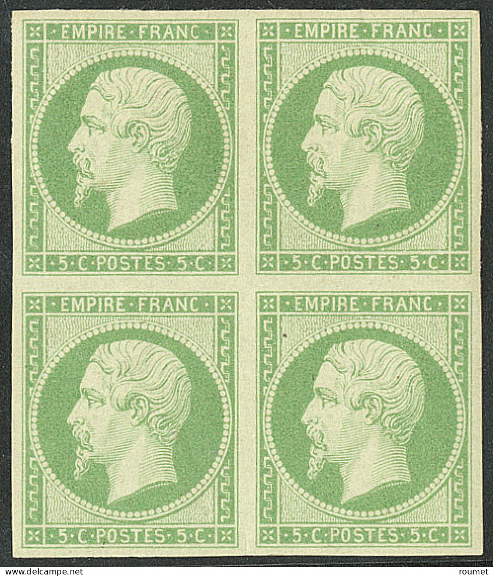 ** No 12a, Vert-jaune, Bloc De Quatre (deux Ex *), Très Jolie Pièce. - TB. - R - 1853-1860 Napoleon III