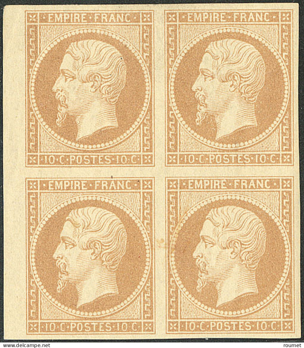 * No 13B, Brun-clair, Type II, Bloc De Quatre Petit Bdf, Très Frais. - TB. - R - 1853-1860 Napoleon III