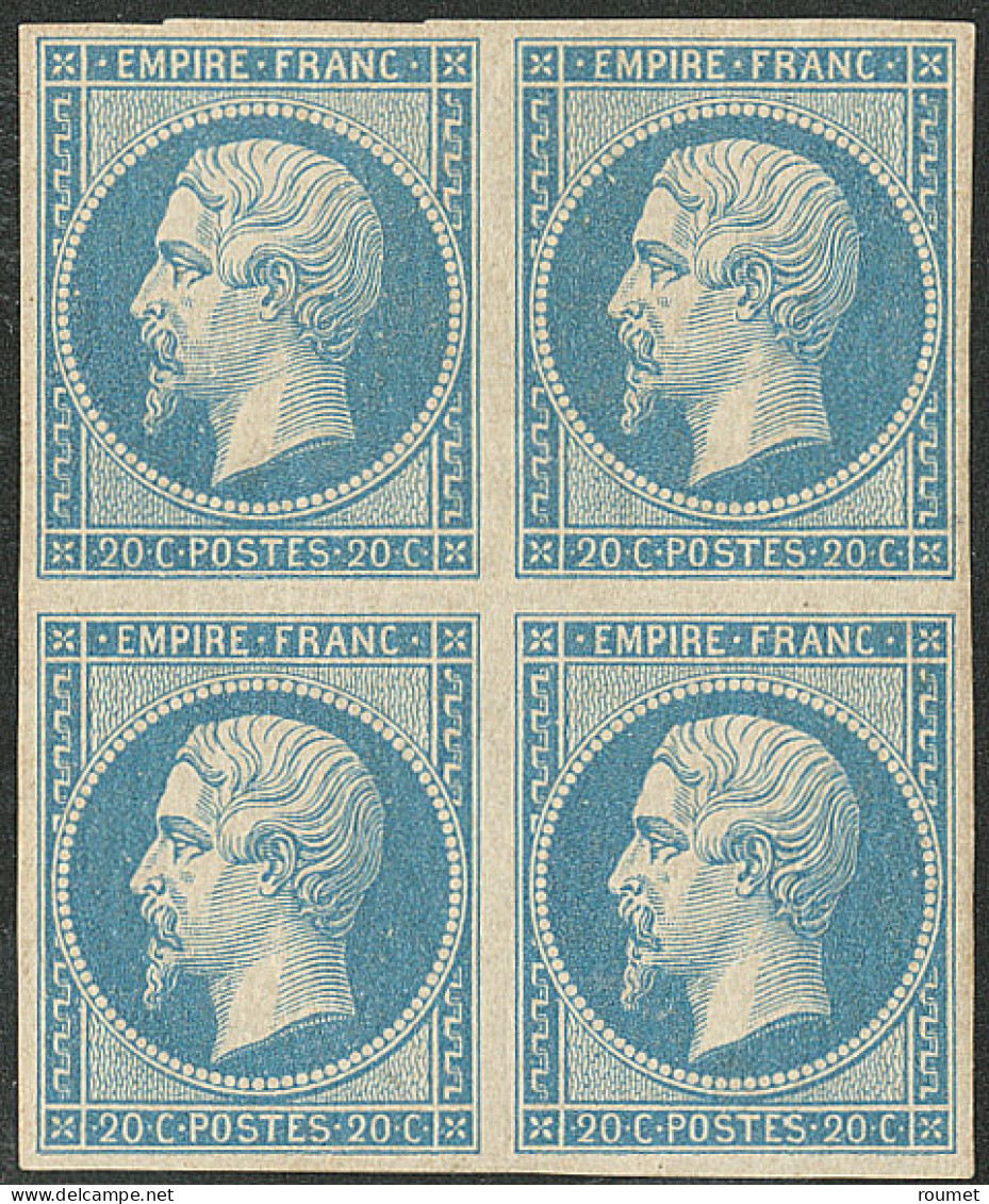 ** No 14B, Bleu, Type II, Bloc De Quatre (deux Ex * Dont Un Aminci), Très Frais. - TB. - R - 1853-1860 Napoleon III