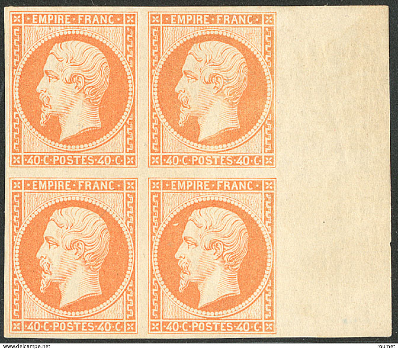 ** No 16, Orange, Bloc De Quatre Grand Bdf (deux Ex *), Très Jolie Pièce. - TB. - R - 1853-1860 Napoléon III.