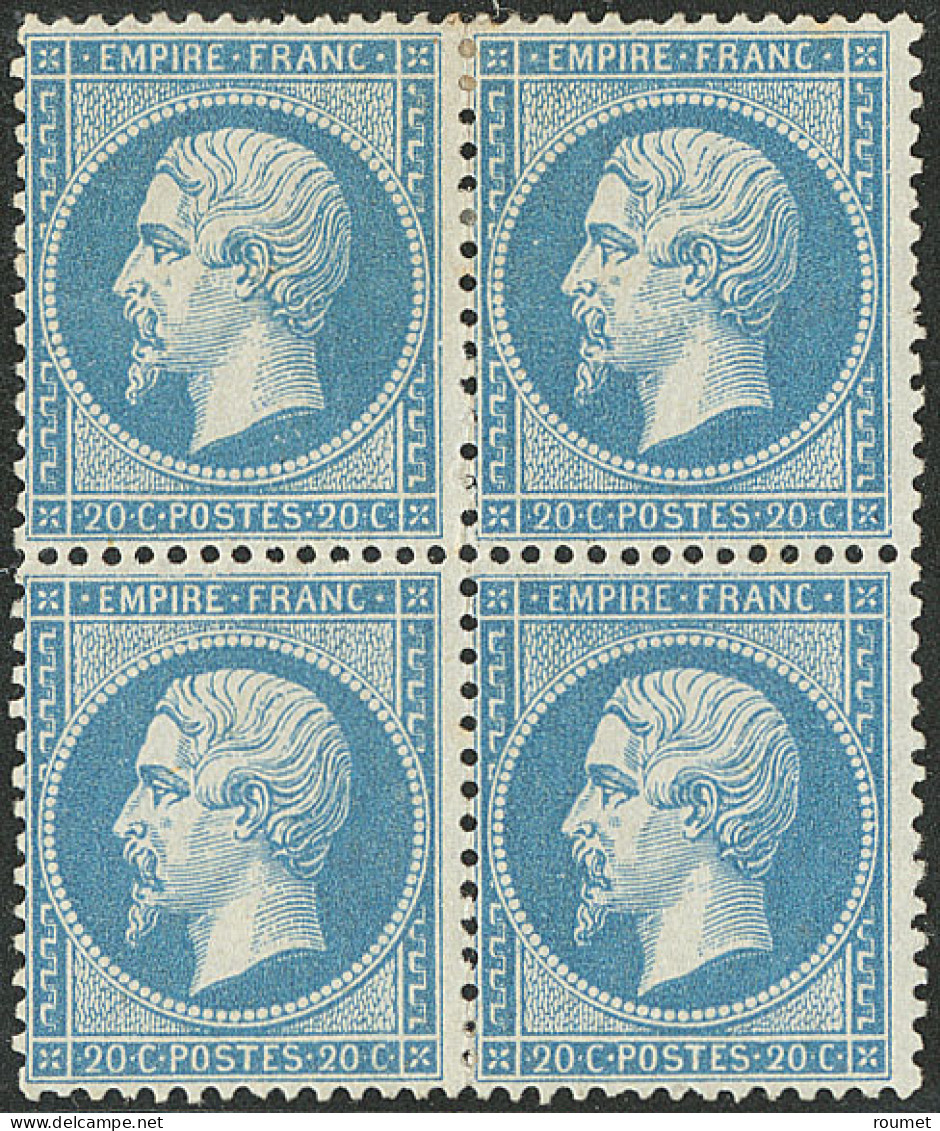 * No 22, Bleu, Bloc De Quatre, Infime Rousseur Au Verso Mais TB - 1862 Napoleone III