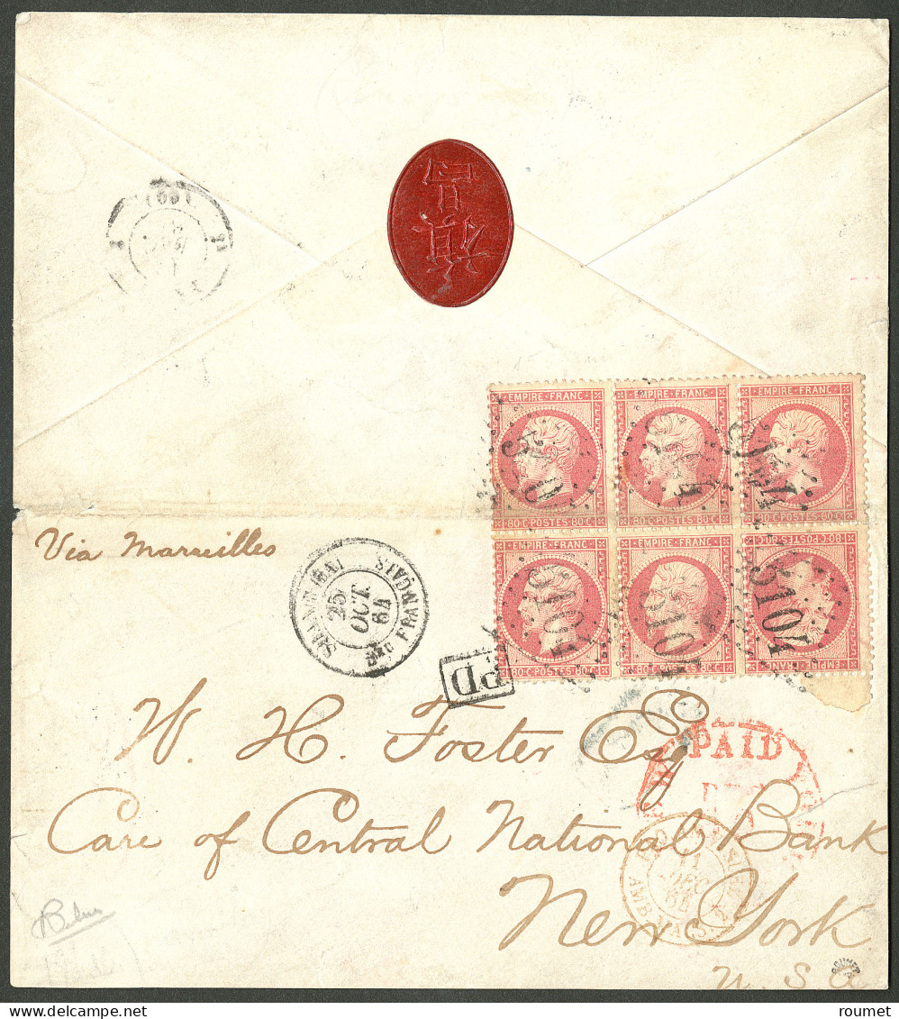 Lettre Tête-bêche. No 24b, Dans Un Bloc De Six (pli D'archive Sur Une Bande De Trois Hors Tête-bêche), Obl Gc 5104 Sur E - 1862 Napoléon III.