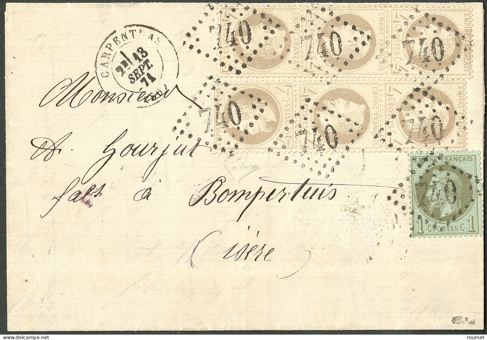 Lettre Tête-bêche. Nos 27B Paire Verticale Dans Une Bande De Trois + 27B Bande De Trois Verticale + 25, Obl Gc 740 Sur L - 1863-1870 Napoléon III Lauré