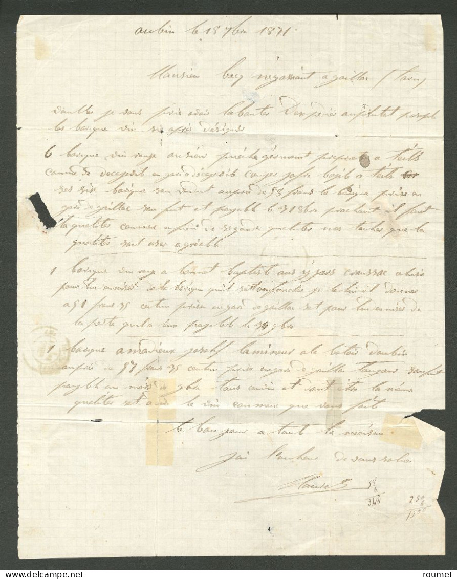 Lettre Tête-bêche. Affranchissement Tricolore, Deux émissions. Nos 36b Paire + 39 + 41B, Obl Gc 210 Sur Lettre D'Aubin 1 - 1870 Assedio Di Parigi