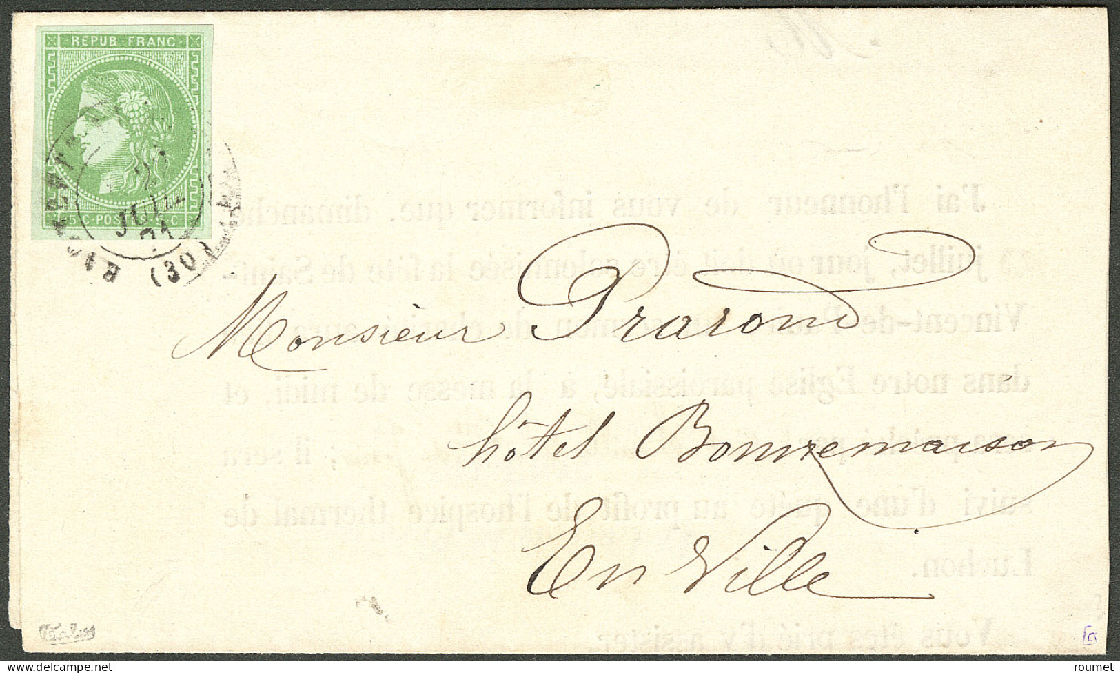 Lettre No 42B, Obl Cad Bagnères De Luchon 20 Juil 71, Seul Sur Imprimé Local, Superbe. - R - 1870 Ausgabe Bordeaux