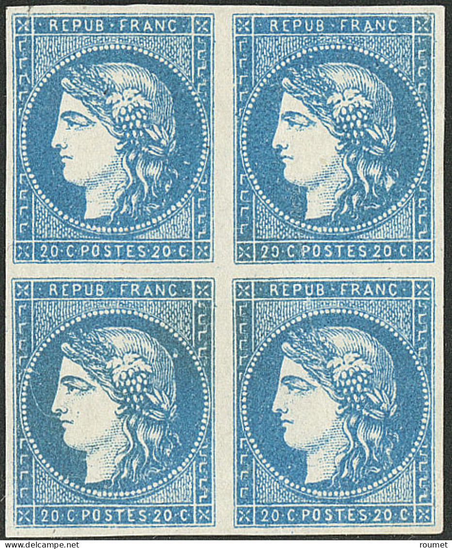 (*) No 44Ba, Bleu Foncé Rep. II, Bloc De Quatre, Les 4 Ex Pd Mais Très Frais Et Superbe D'aspect. - RR - 1870 Ausgabe Bordeaux