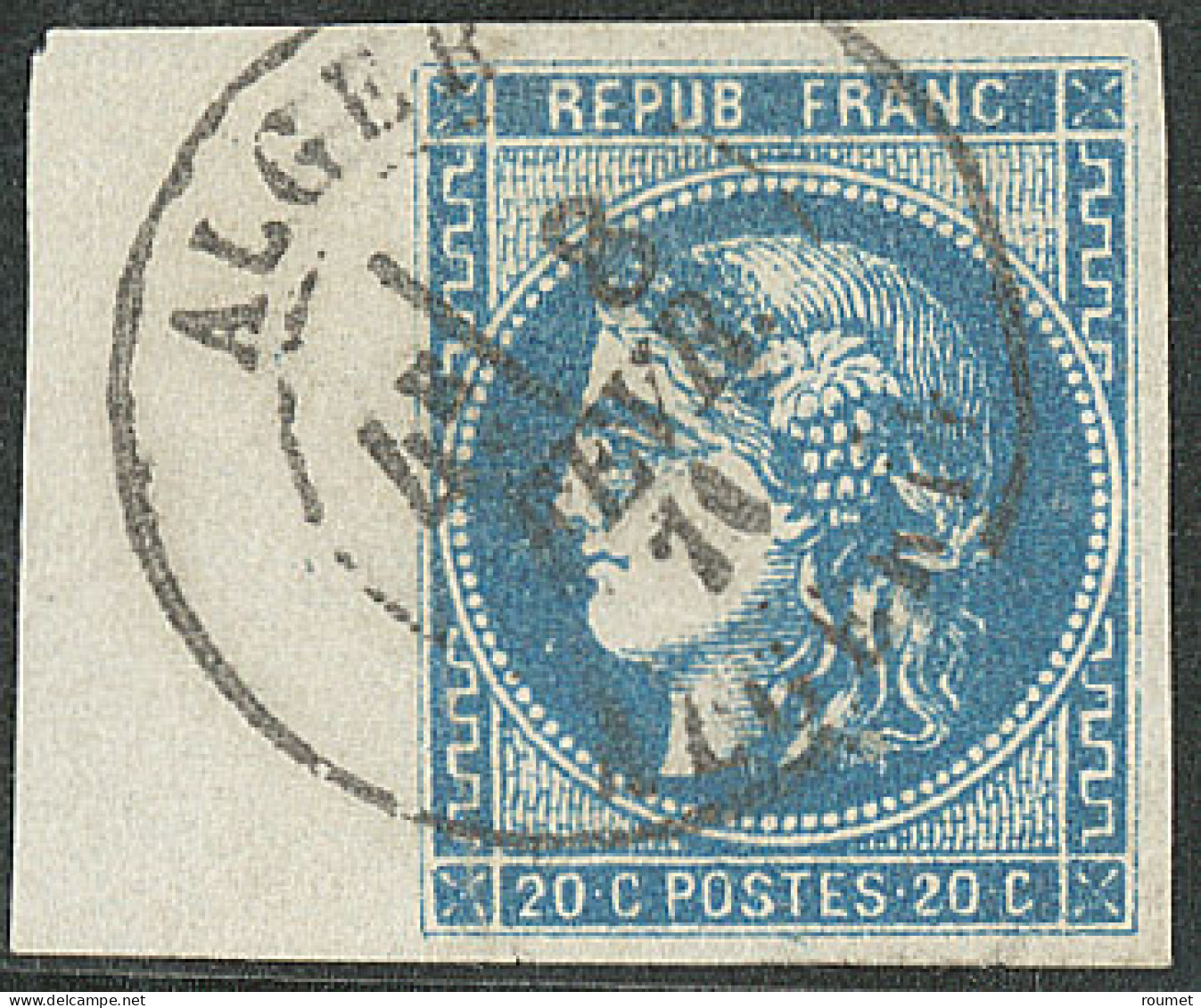 No 46Ab, Bleu Foncé, Bdf, Obl Cad Alger Fév 71, Paille Sautée Dans Le Papier Au Verso, Ex Choisi. - TB - 1870 Emission De Bordeaux