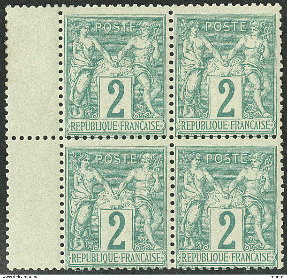 ** No 62, Vert, Bloc De Quatre Bdf (deux Ex *), Jolie Pièce. - TB. - R - 1876-1878 Sage (Typ I)