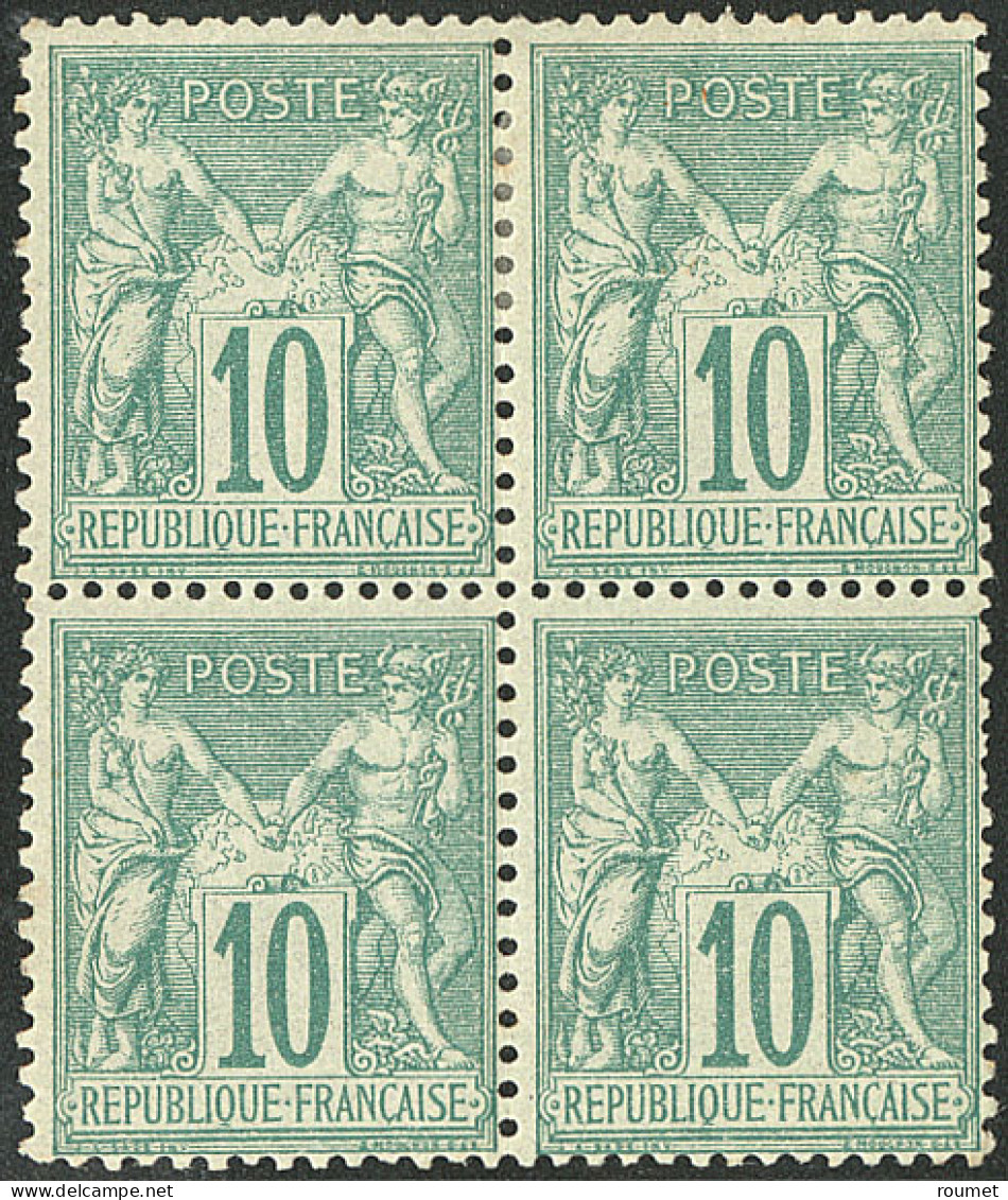 ** No 65, Vert, Bloc De Quatre (deux Ex *, Pli), Un Ex Froissure Dans Un Angle. - TB - 1876-1878 Sage (Tipo I)