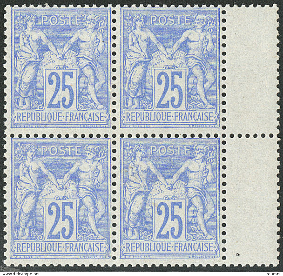 ** No 68b, Outremer Vif, Bloc De Quatre Bdf, Centrage Parfait, Pièce Superbe Et Rarissime - 1876-1878 Sage (Typ I)