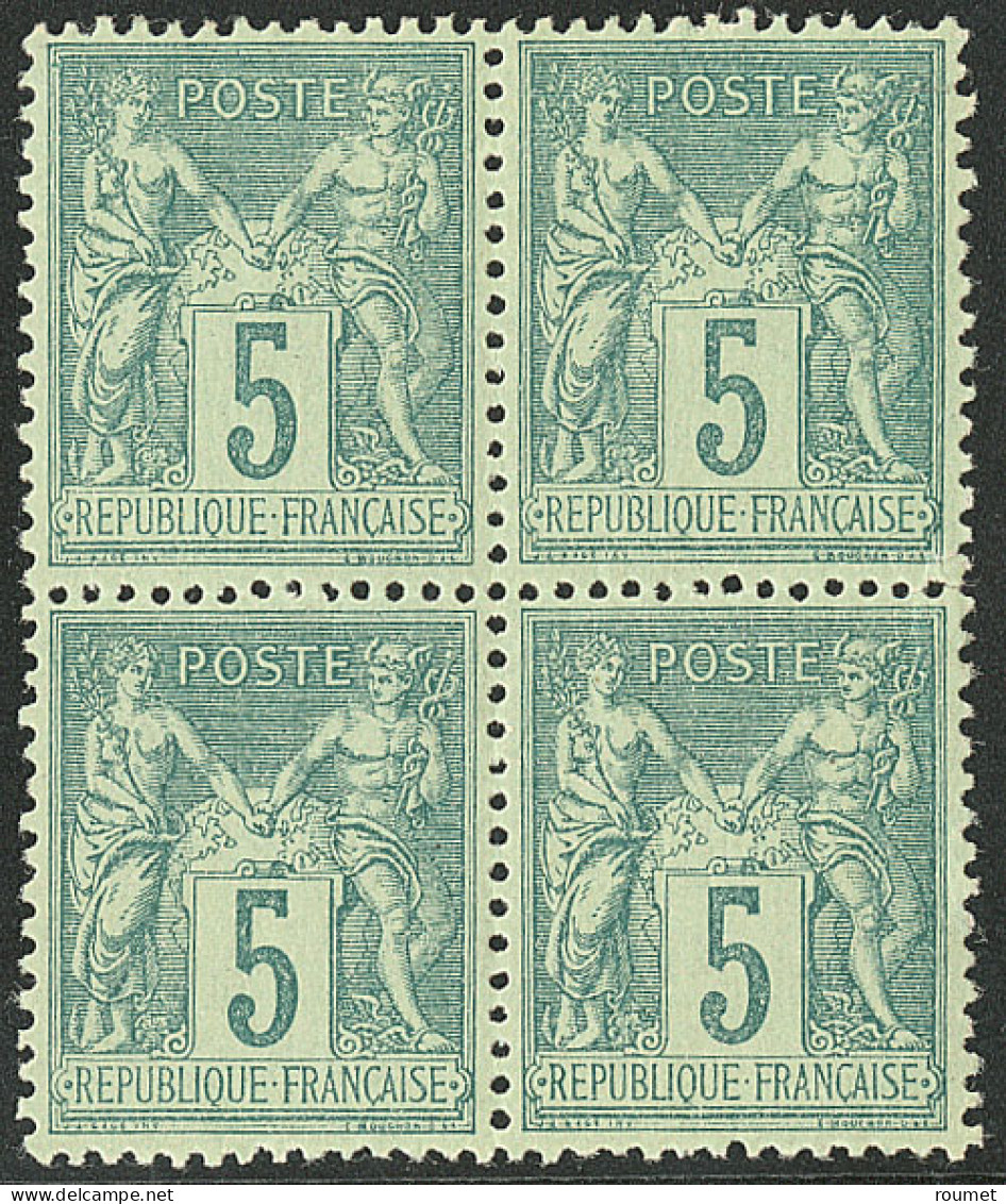 ** No 75, Vert, Bloc De Quatre, Très Frais Et Bien Centré. - TB - 1876-1878 Sage (Tipo I)