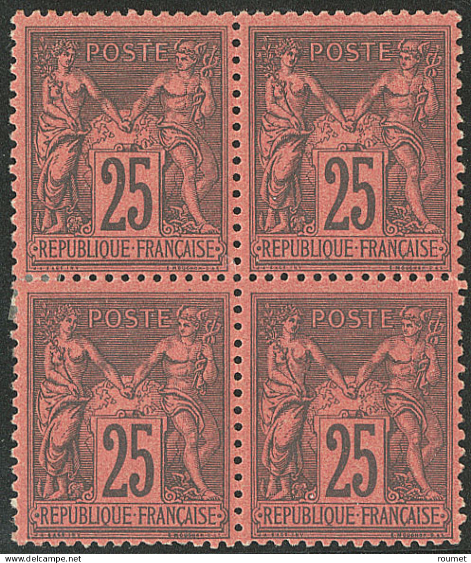 * No 91a, Noir Sur Rouge Foncé, Bloc De Quatre (un Ex **), Jolie Pièce. - TB. - R - 1876-1878 Sage (Type I)