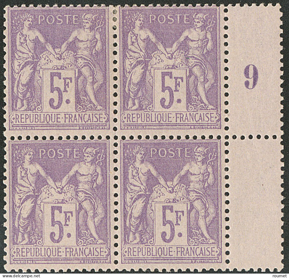 ** No 95, Violet Sur Lilas, Bloc De Quatre Bdf Mill. 9, Deux Ex *, Très Frais. - TB - 1876-1878 Sage (Tipo I)