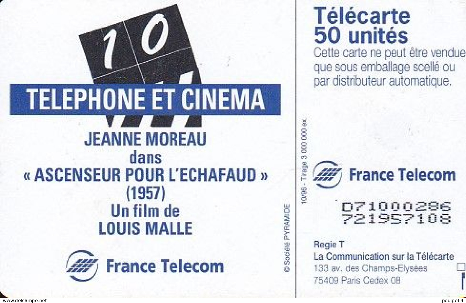 F699 10/1996 - JEANNE MOREAU - 50 OB1 - (verso : N° D+8 Chiffres - Deux Lignes) - 1996