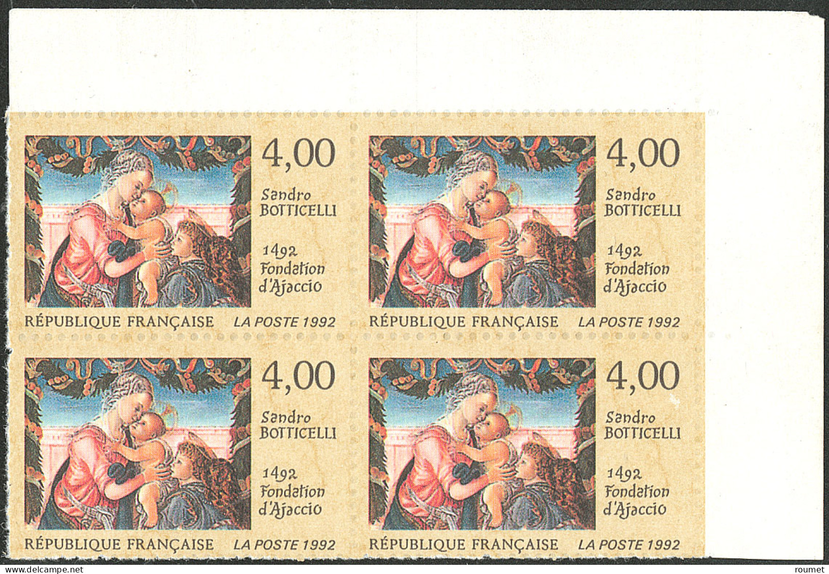 ** Botticelli, Non Dentelé (perforation Mal Venue). No 2754, Bloc De Quatre Cdf. - TB - Autres & Non Classés