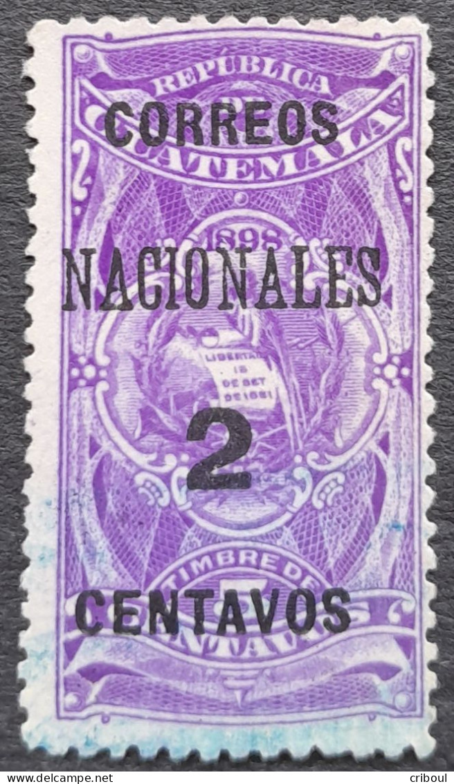 Guatemala 1898 Timbre Fiscal Revenue Stamp Armoiries Arms Erreur Error Surcharge NOIRE BLACK Overprint Yvert 95 O Used - Fouten Op Zegels