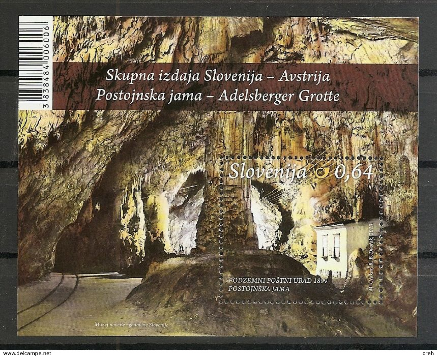 SLOVENIA 2013,First  Undergraund  Post In Postojna,JOIN ISSUES,MNH - Gezamelijke Uitgaven