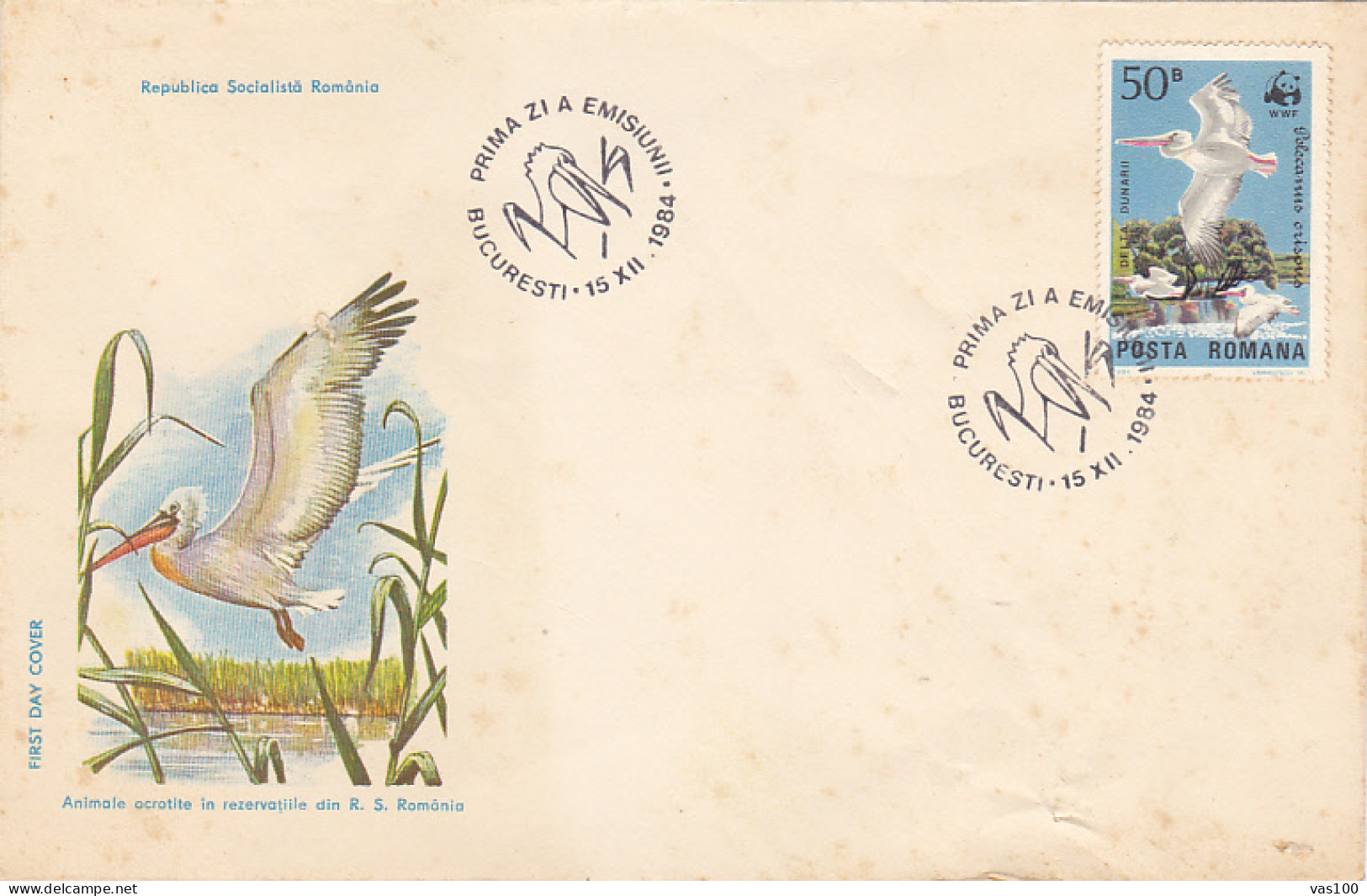 ANIMALS, BIRDS, PELICANS, DANUBE DELTA, COVER FDC, 1984, ROMANIA - Pelícanos