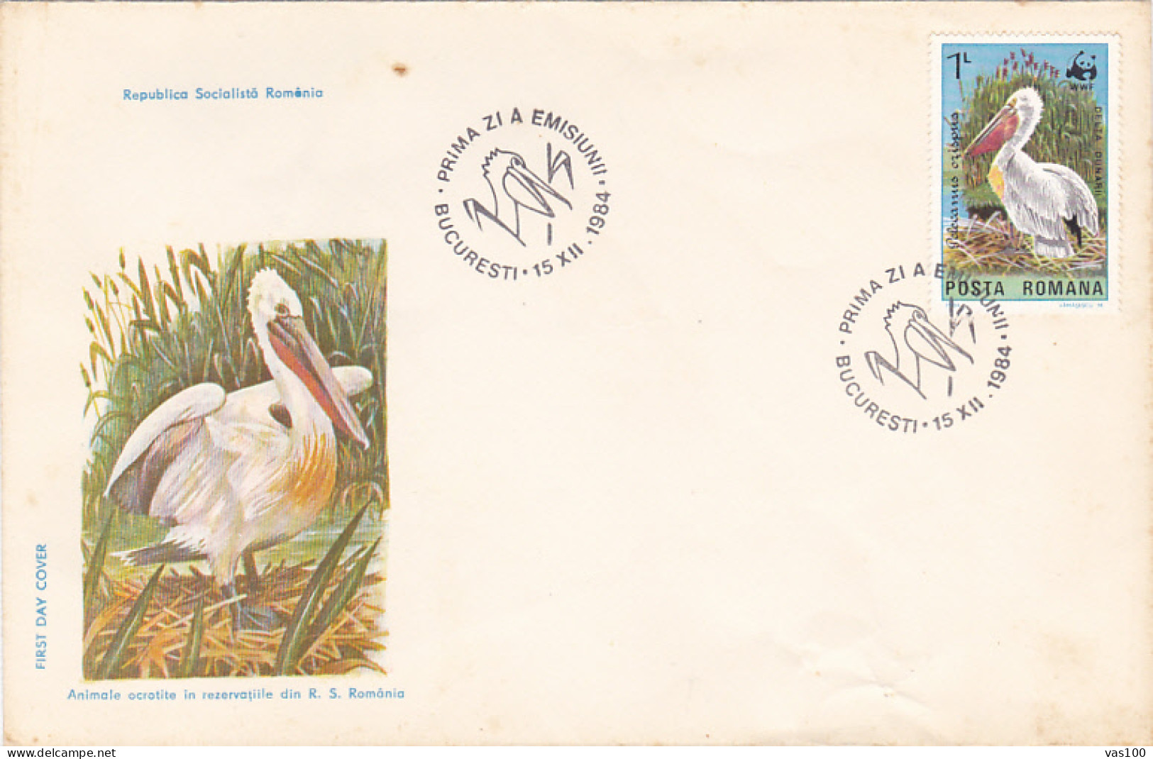 ANIMALS, BIRDS, PELICANS, DANUBE DELTA, COVER FDC, 1984, ROMANIA - Pelikanen