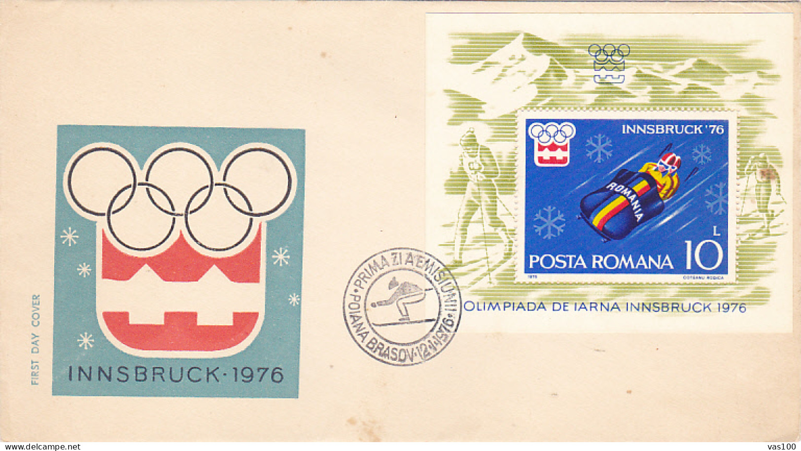 OLYMPIC GAMES, INNSBRUCK'76, WINTER, BOBSLED, COVER FDC, 1976, ROMANIA - Hiver 1976: Innsbruck