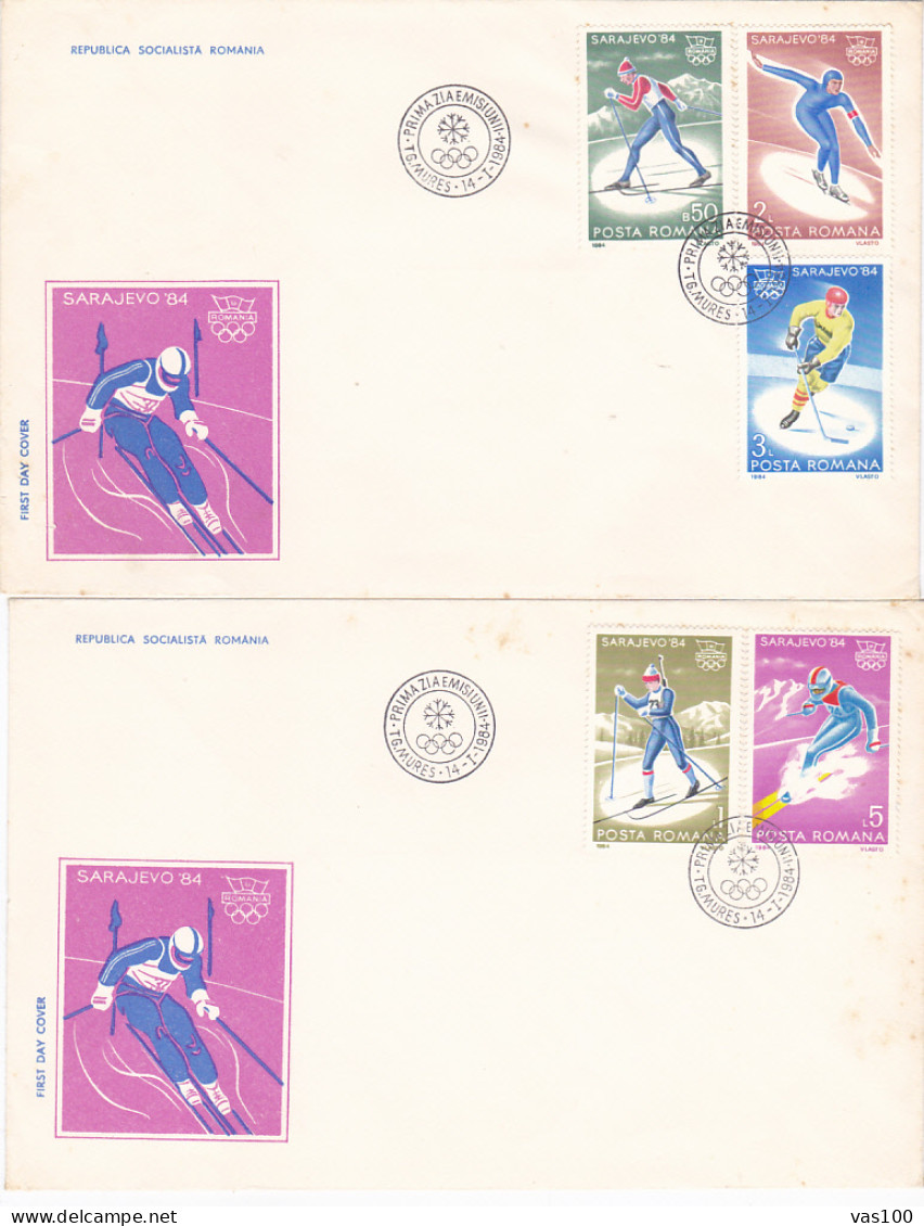 OLYMPIC GAMES, SARAJEVO'84, WINTER, BOBSLED, FIGURE SKATING, SKIING, ICE HOCKEY, COVER FDC, 3X, 1984, ROMANIA - Winter 1984: Sarajevo