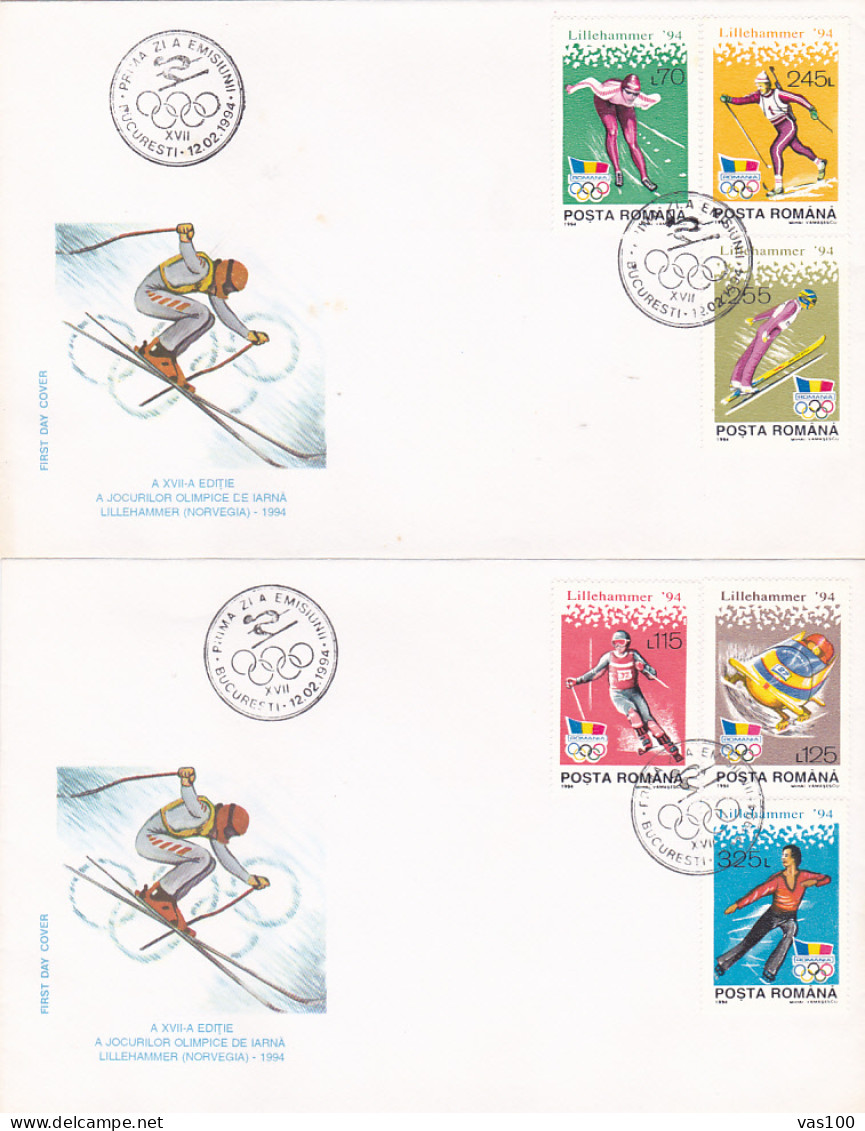 OLYMPIC GAMES, LILLEHAMMER'94, WINTER, BOBSLED, SKIING, SKATING, COVER FDC, 2X, 1994, ROMANIA - Invierno 1994: Lillehammer