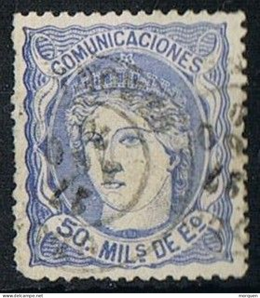 Sello 50 Milesimas Alegoria 1870, Fechador OLOT (Gerona), Num 107 º - Oblitérés