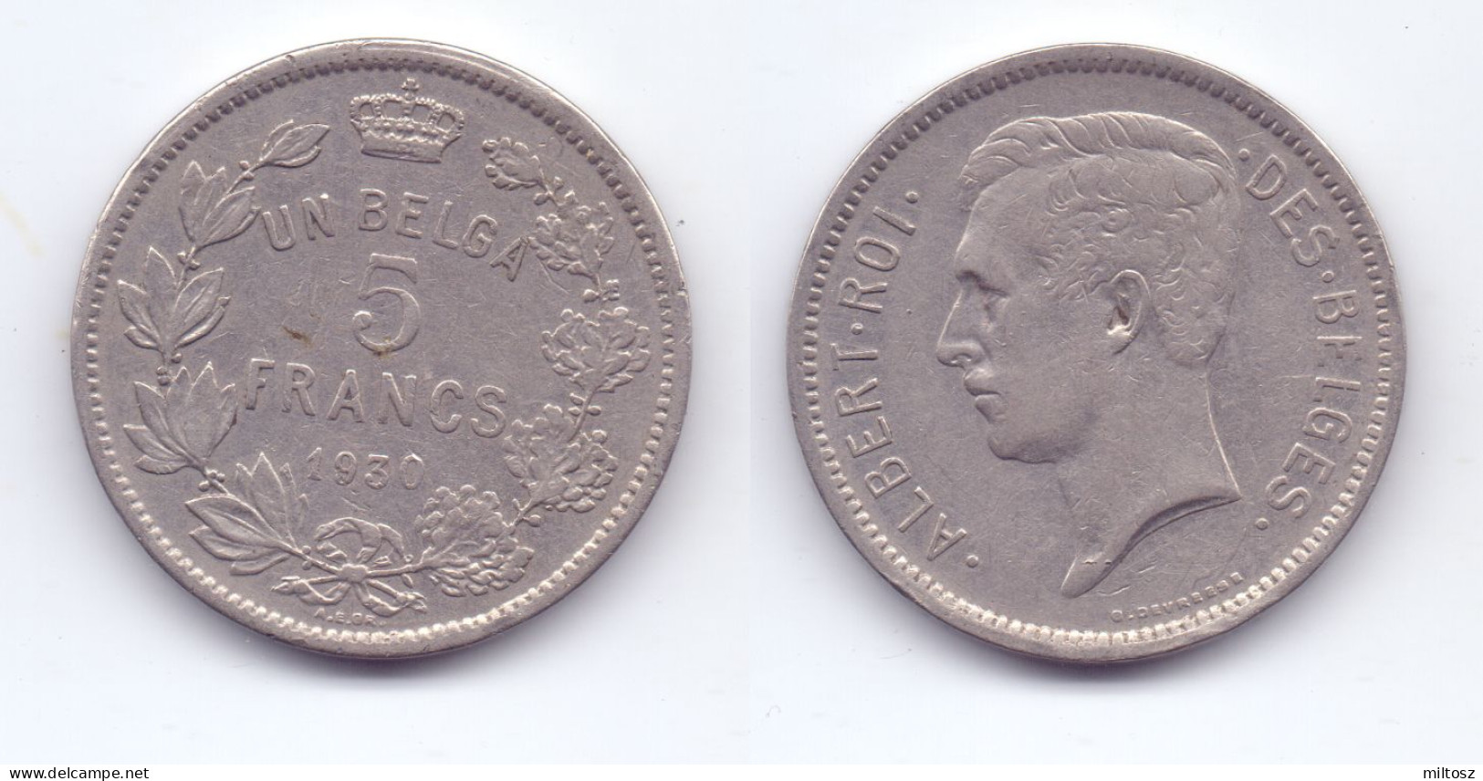Belgium 5 Francs 1930 (legend In French) Pos. A - 5 Francs & 1 Belga