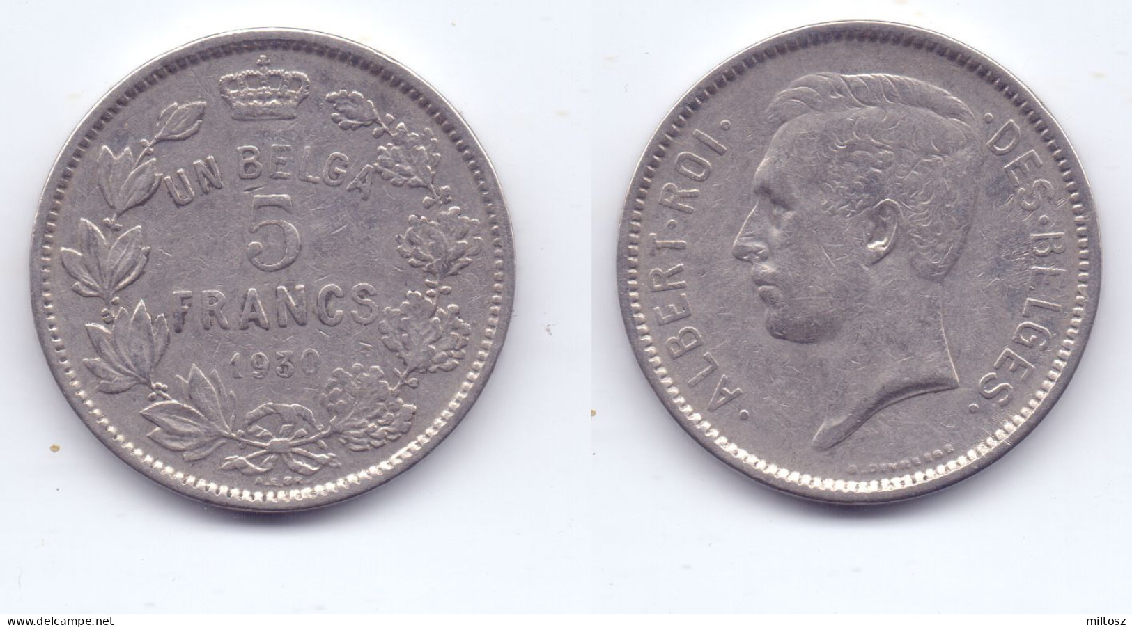 Belgium 5 Francs 1930 (legend In French) Pos. B - 5 Francs & 1 Belga