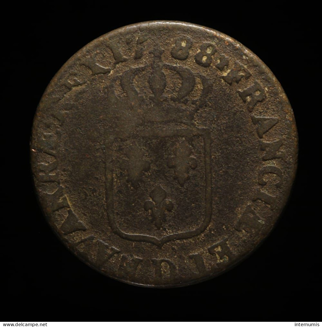 France, Louis XVI, 1 Sol, 1788, D - Lyon, Cuivre (Copper), TB+ (VF), KM#578.5, G.350 - 1774-1791 Ludwig XVI.