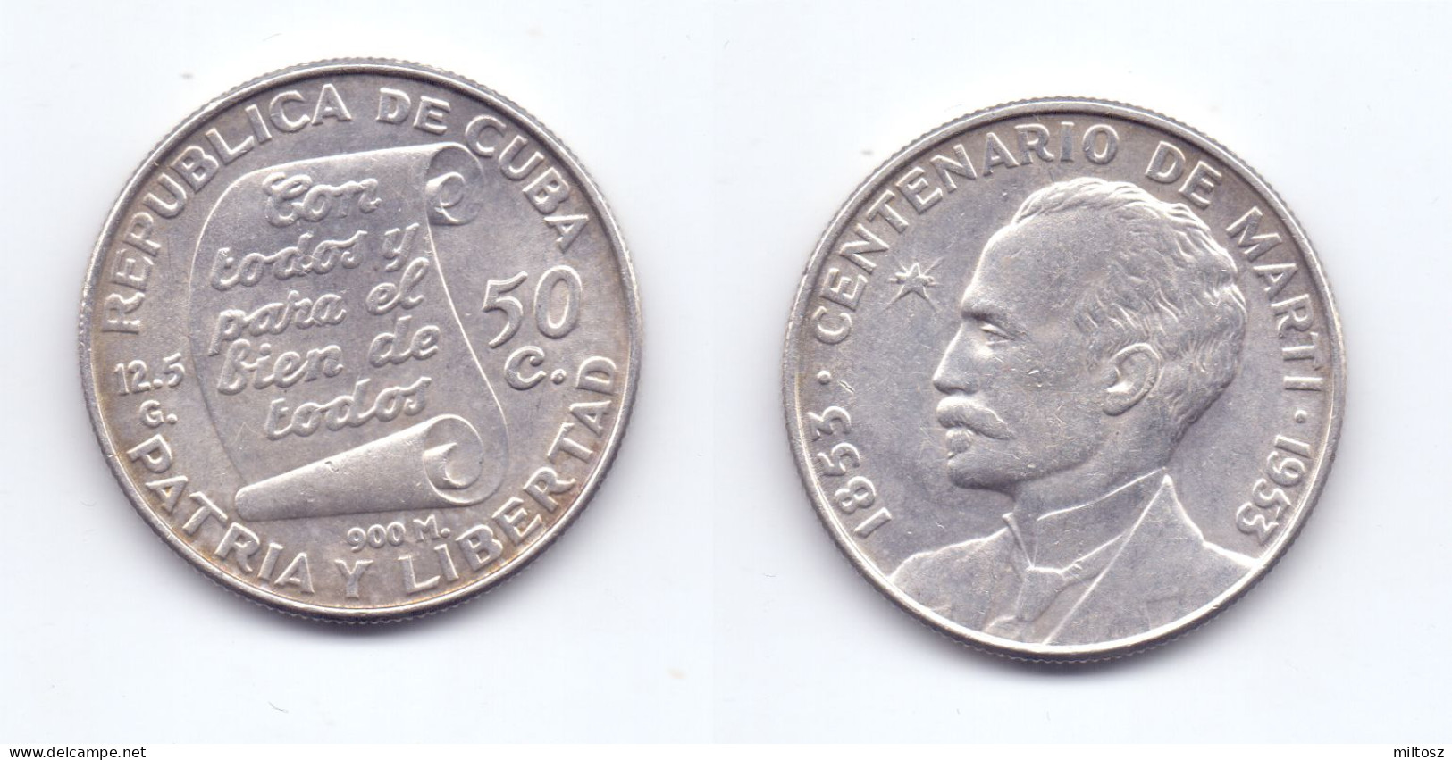 Cuba 50 Centavos 1953 Centennial - Birth Of Jose Marti - Kuba