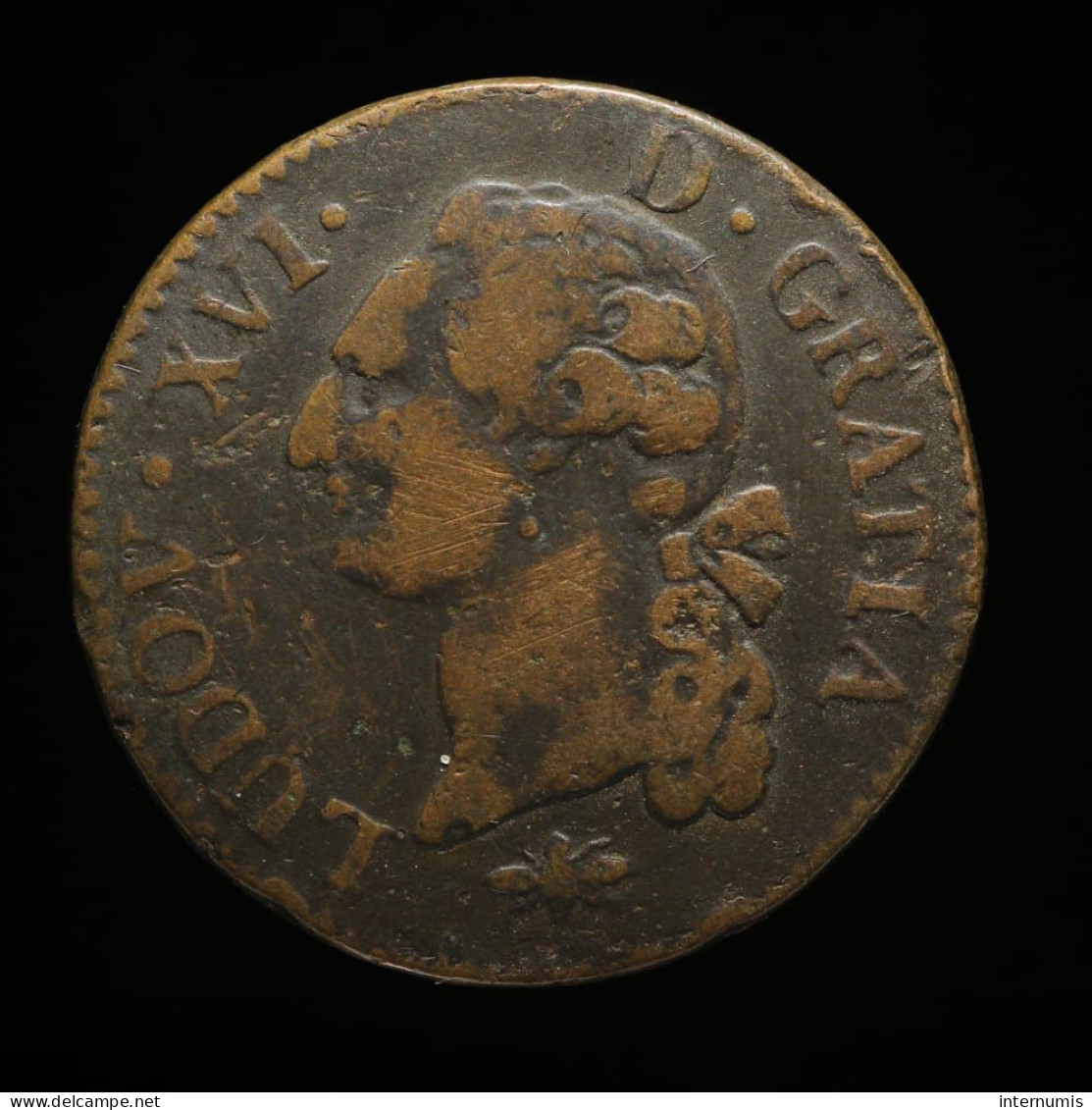 France, Louis XVI, 1 Sol, 1791, D - Lyon, Cuivre (Copper), TTB (EF), KM#578.5, G.350 - 1774-1791 Lodewijjk XVI