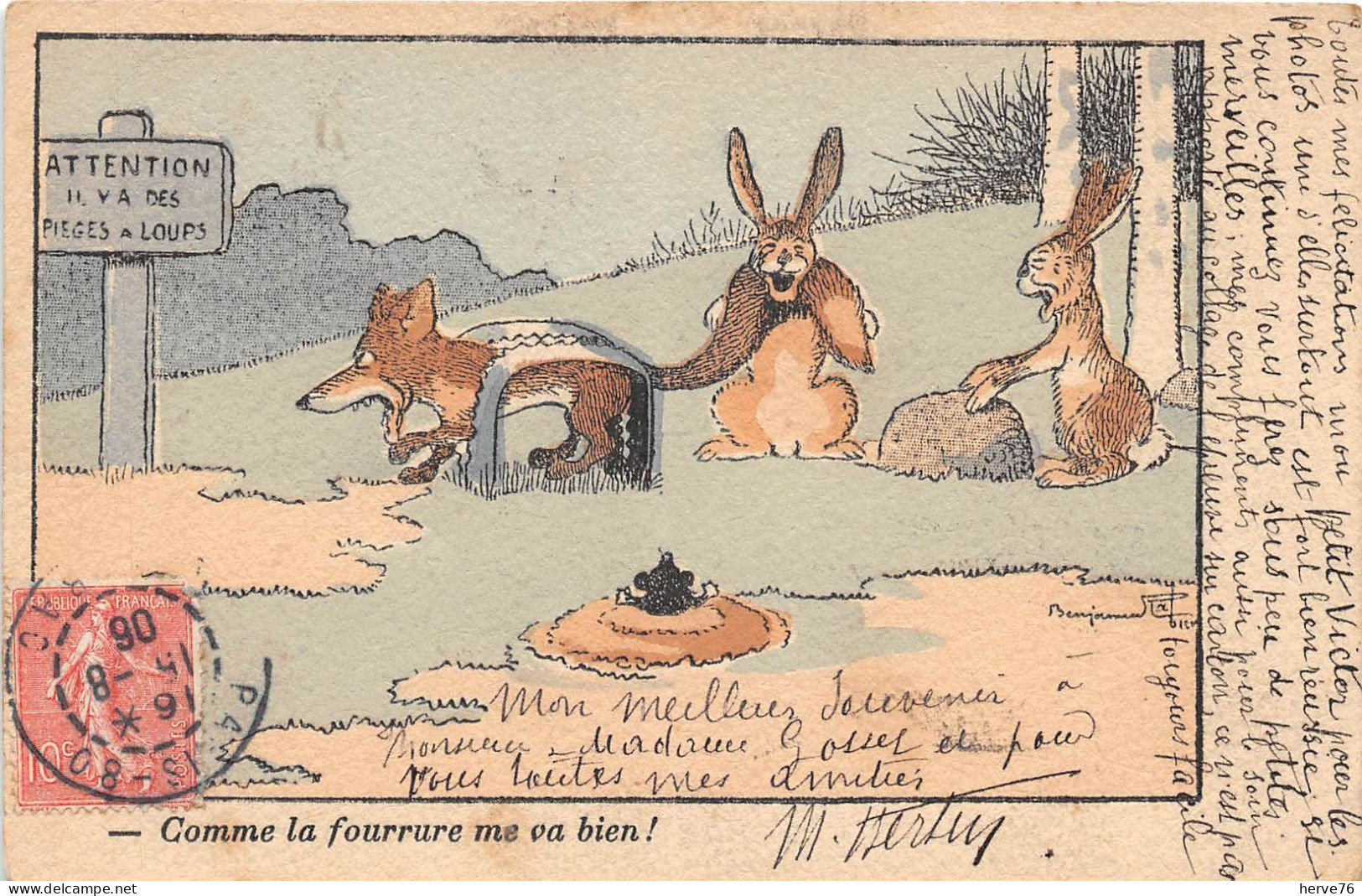 CPA Fantaisie - Illustrateur RABIER-  Comme La Fourrure Me Va Bien ! - Lapin - Loup - Rabier, B.