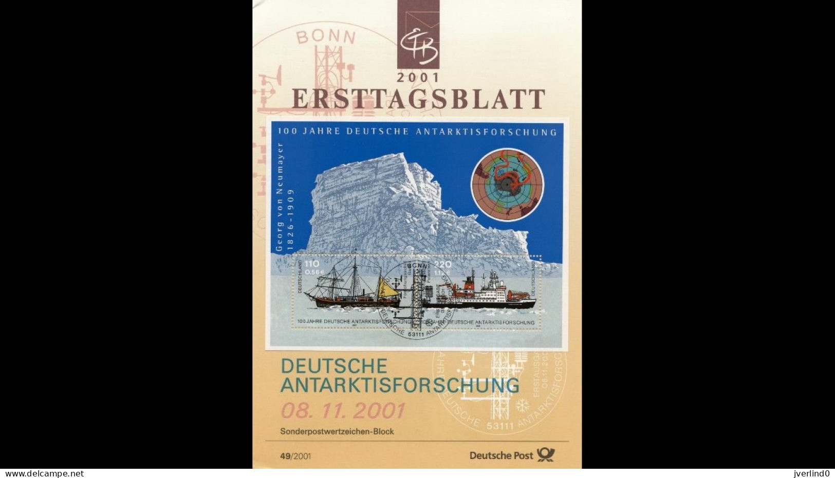 First Day Sheet 100 Years German Antarctic Exploration Bonn 2001 - Tarjetas – Máxima