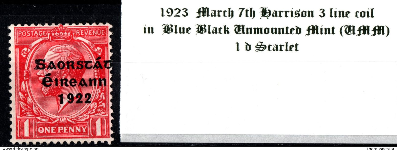 1923 March 7th Harrison 3 Line Coil In Blue Black Ink, 1 D Scarlet  Unmounted Mint (UMM) - Nuovi