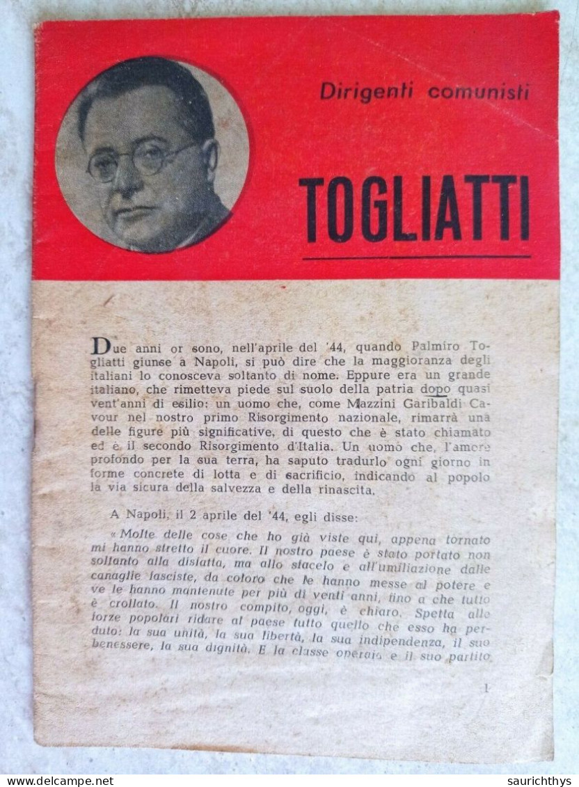 Dirigenti Comunisti Togliatti Commissione Propaganda Del PCI 1945 Prezzo Lire 5 - Comunismo Comunista - Société, Politique, économie