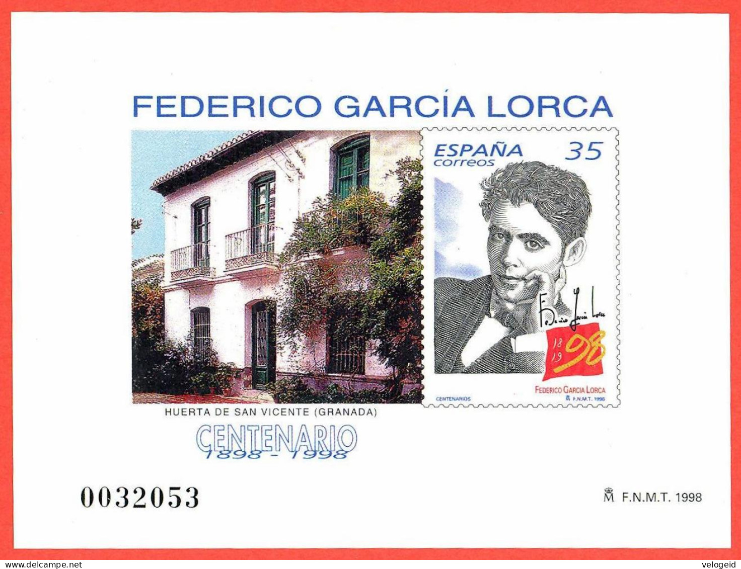 España. Spain. 1998. PO. Centenario. Federico Garcia Lorca - Blocs & Hojas