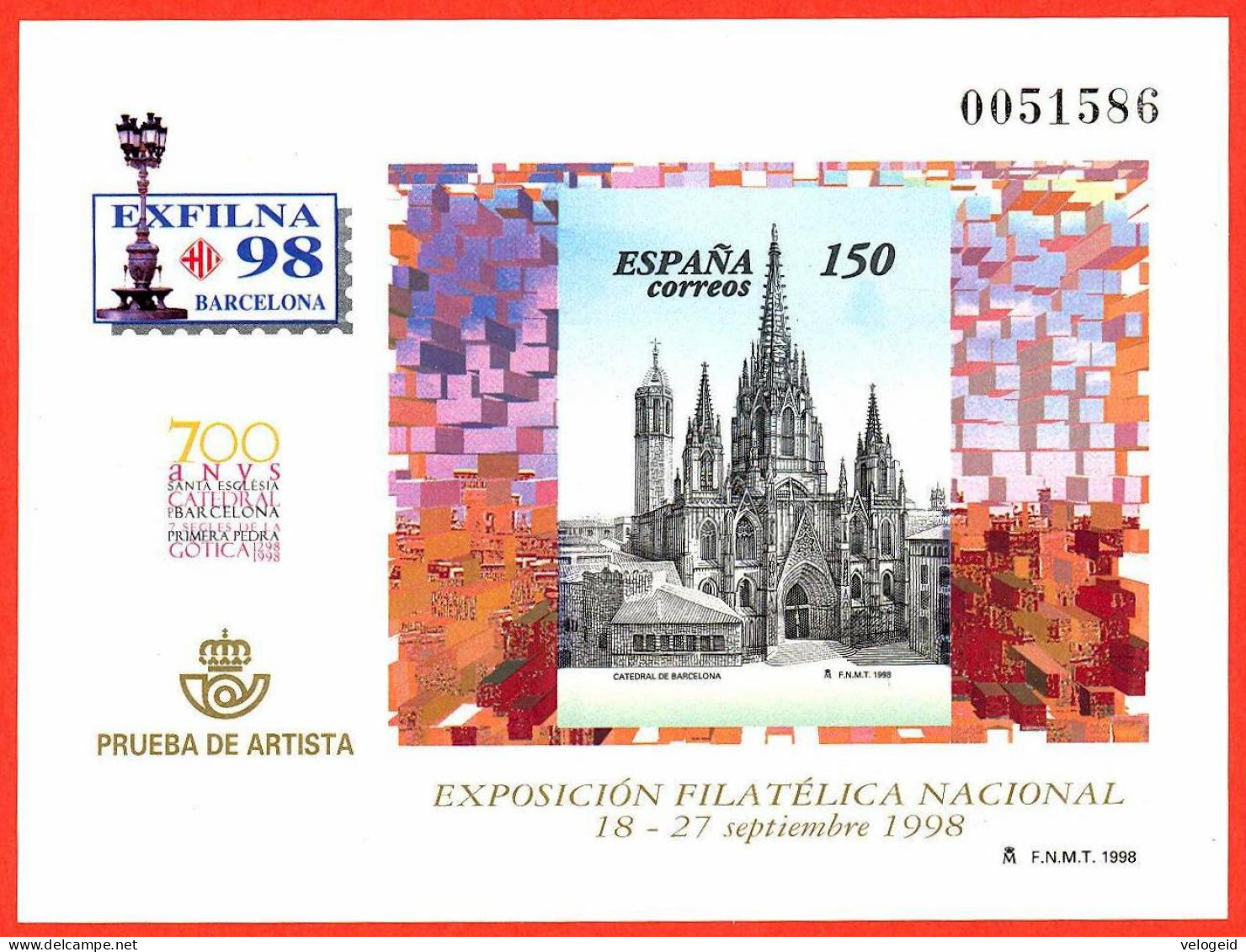 España. Spain. 1998. PO. EXFILNA '98. Barcelona. Catedral - Blocs & Hojas