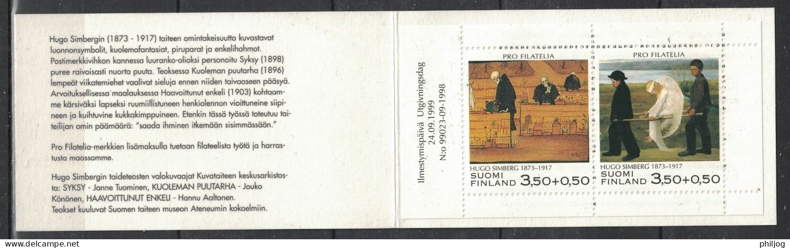 Finlande 1999 - Yvert C1457 Neuf SANS Charnière - Scott#B263 - Facit H46 - Peinture, Simberg, Philatélie - Booklets