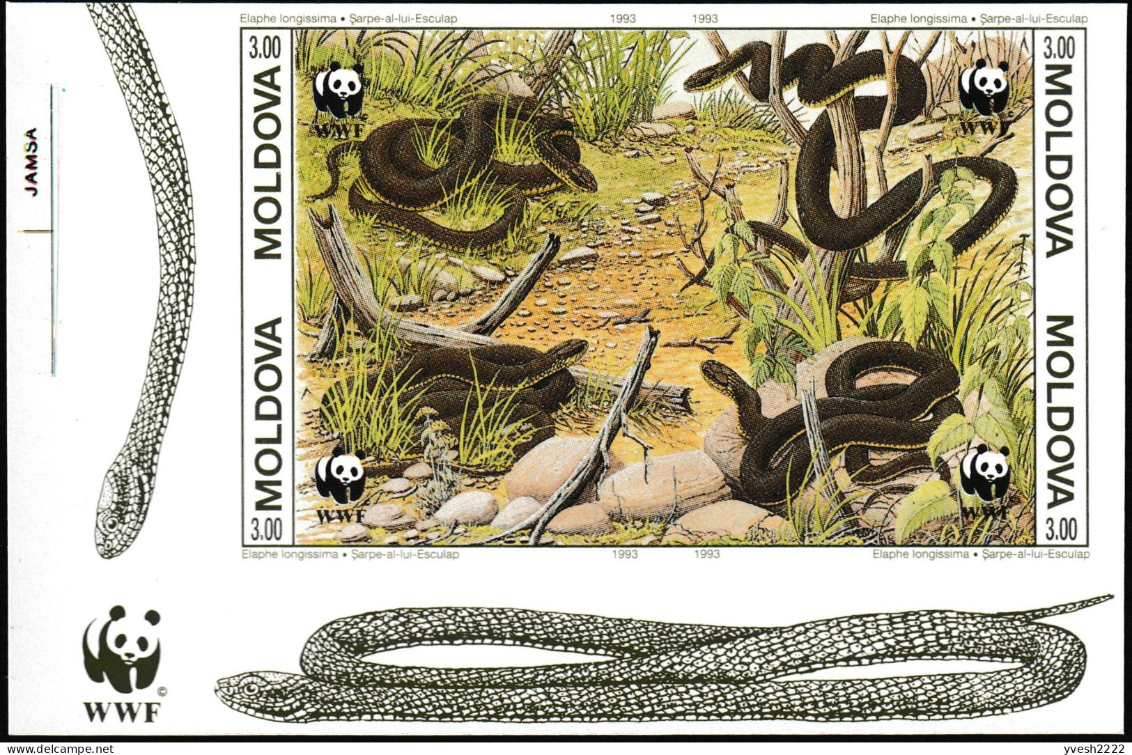 Moldavie 1993 Y&T 44 à 47. Essai En Bloc De 4. WWF, Les Serpents. Elaphe Longissima, Couleuvre D'Esculape - Sonstige & Ohne Zuordnung